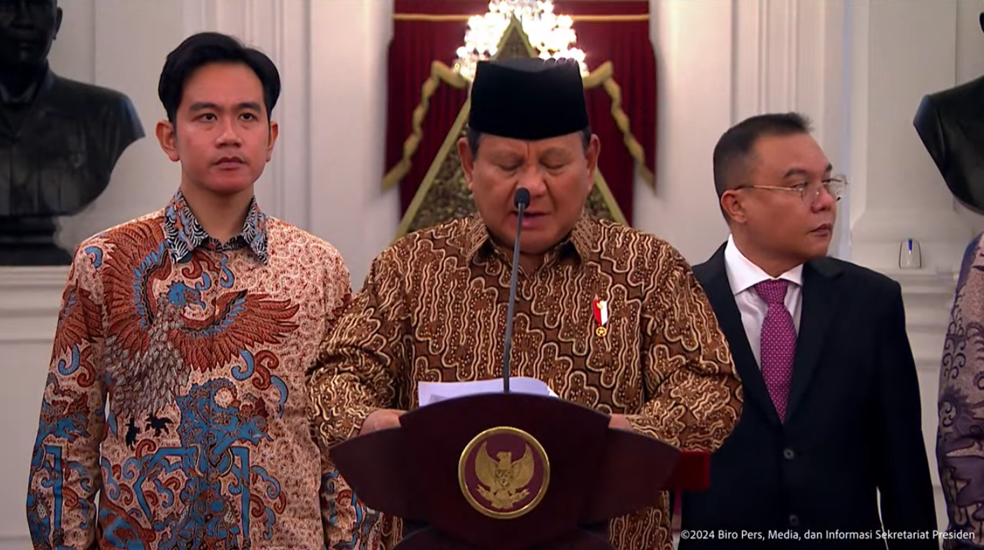 Presiden Prabowo Subianto Umumkan Susunan Kabinet Merah-Putih