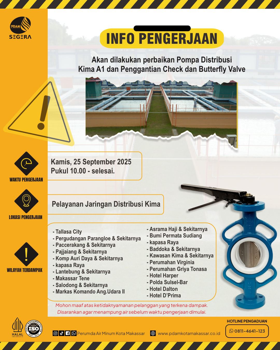 Perbaikan Pompa Distribusi Kima, Suplai Air ke Sejumlah Wilayah Terdampak Sementara