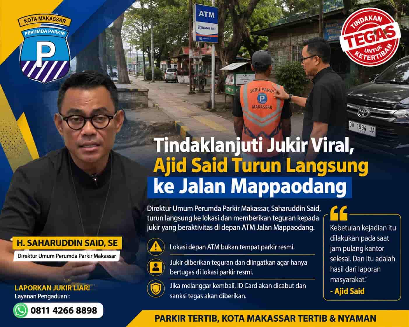Viral Jukir Liar di Depan ATM Mappaodang, Dirum Perumda Parkir Makassar Turun Langsung Beri Teguran