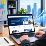 Ilustrasi startup menggunakan website profesional yang dikembangkan web developer untuk mendukung ROI bisnis