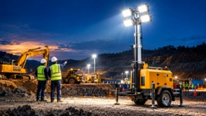 Tower lamp portable menerangi area kerja industri dan pertambangan