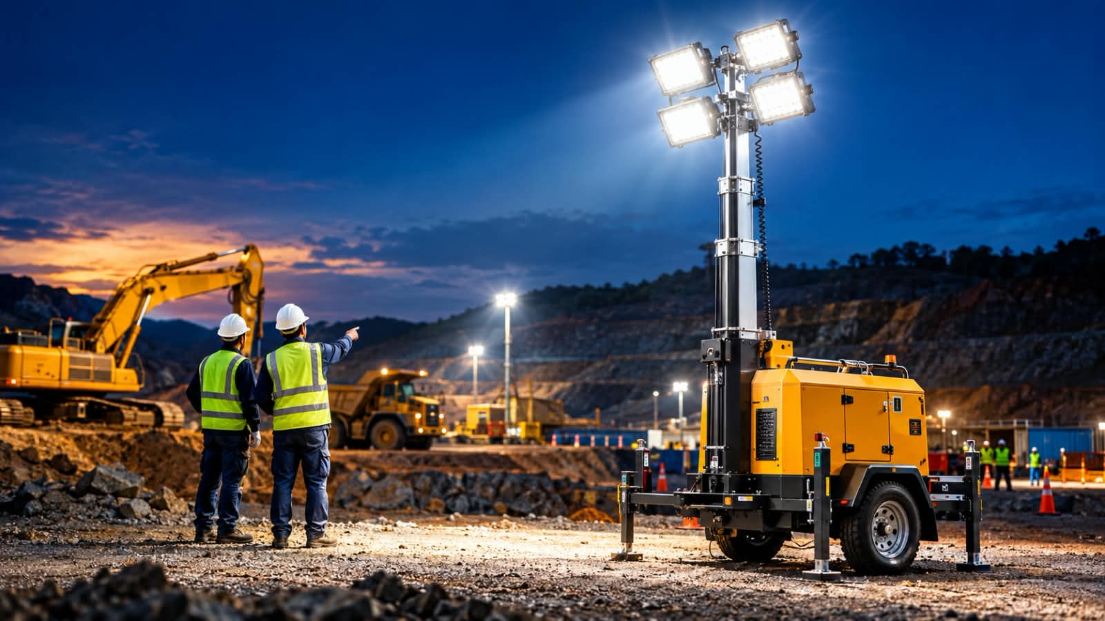 Tower lamp portable menerangi area kerja industri dan pertambangan